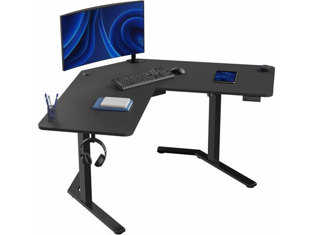 Electric Corner L-Shaped 55 x 55 in Standing Desk, Memory Height Adjustment, Black Top Black Frame, DESK-E1L110B