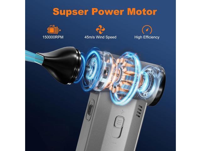 2-in-1 Compressed Air Duster-150000RPM Super Power Electric Duster with 8000mAh Battery, Continuously Adjustable Speed Cordless Air Duster...