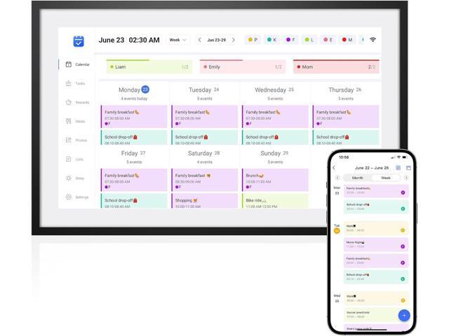 10.1 Inch Smart Digital Calendar HD Touchscreen Family Planner & Calendar with Chore Chart & Meal Planner (Black White)