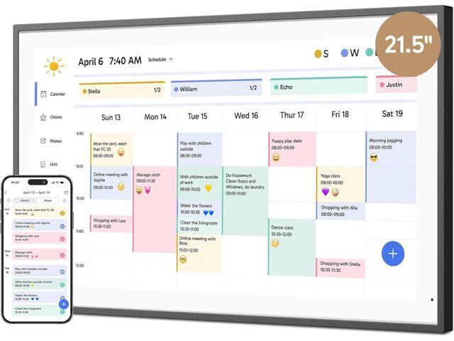 21.5' Digital Calendar Chore Chart 1080P Full HD Interactive Touchscreen, Smart Family Planner, Hearth Display Digital Calendar Wall & Desk.