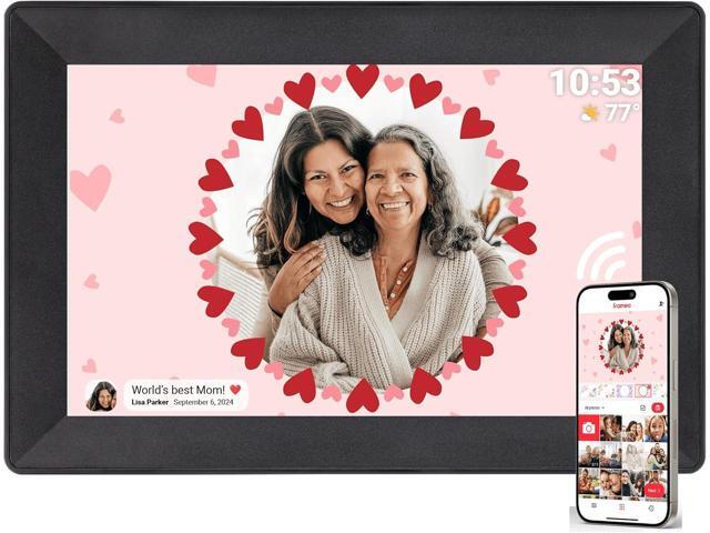 10.1 Inch Digital Picture Frame WiFi Connect Touch Screen Digital Photo Frame, 16GB Memory, Auto-Rotate, Share Photos/Videos Instantly via App.