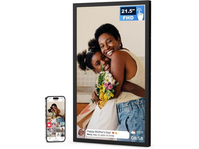 21.5 Inch Touchscreen Large Digital Photo Frame, 1920x1080 WiFi Digital Picture Frame 64GB, Security Share Photo/Video via APPs, Email, USB/Mirco...
