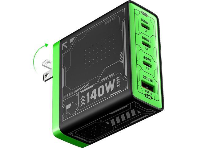 Mfish E-Rhino 140W USB-C Charger, True PD 3.1 GaN Fast Charger, 4-Port (3 USB-C + 1 USB-A) Foldable Plug Power Adapter for MacBook Pro 16, iPhone...