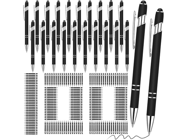 Yeaqee 100 Pieces Ballpoint Pen with Stylus Tip Click, 2 in 1 Black Ink, 1.0 mm Medium Point Stylus Metal Pen for Touch Screen Tablet (Black)