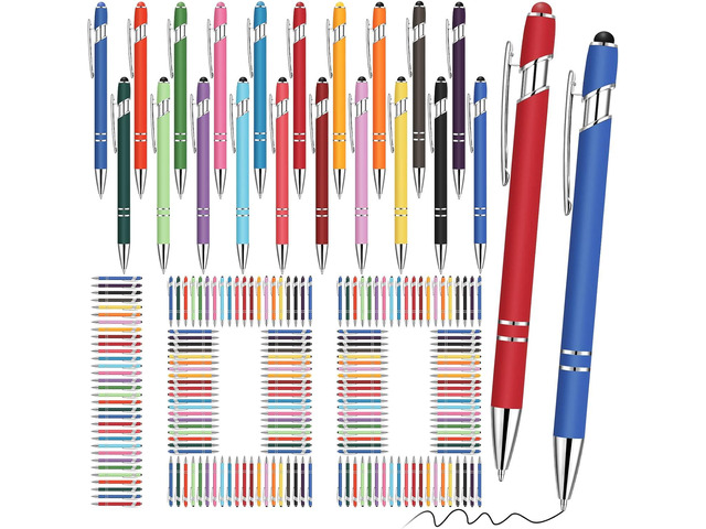 Yeaqee 100 Pieces Ballpoint Pen with Stylus Tip Click, 2 in 1 Black Ink, 1.0 mm Medium Point Stylus Metal Pen for Touch Screen Tablet (Assorted...