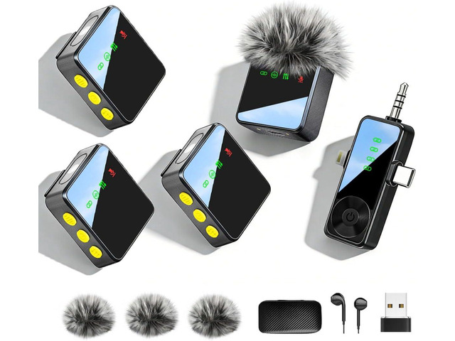 3-in-1 Wireless Lavalier Microphone for iPhone, Android, Cameras - Mini Microphone with Noise Reduction, 328FT Transmission and 40H Battery Life, 4...