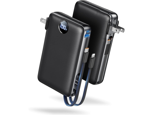 Power Bank, 50000 mAh Portable Charger with Built in Cable & Wall Plug, 22.5W Fast Charging, Travel Essential Battery Pack with LED Display for...
