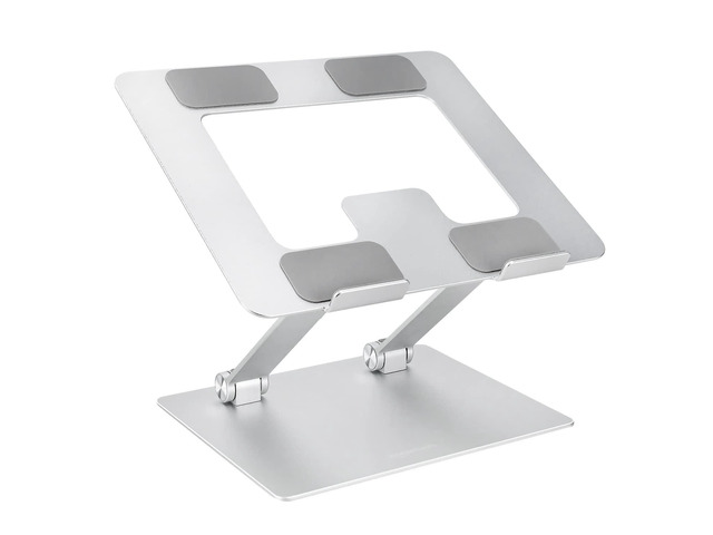 SOEWIOU Sturdy and Portable Ergonomic Laptop Stand for Desk, Adjustable Riser, Fits all Laptops and Notebooks up to 17.3 Inch, Silver, 10 x 8.7 x 6 in
