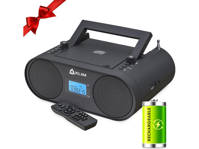 KLIM Boombox B4 CD Player Portable Audio System - NEW - AM/FM Radio with CD Player MP3 Bluetooth AUX USB - Wired & Wireless Mode Rechargeable...