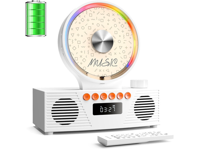 KOGODA Retro CD Player with Bluetooth 5.3 & Dual Speakers, 4000mAh Rechargeable, 6-in-1 Playback (CD/USB/TF/FM/AUX/BT), RGB Light, Portable Desktop...