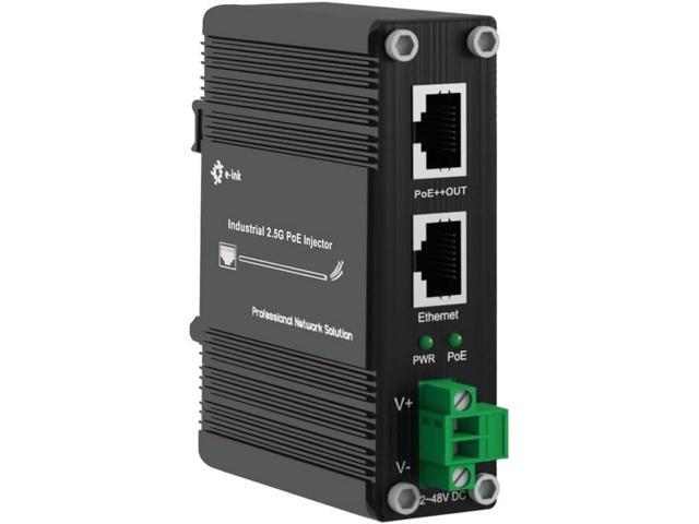 E-link Industrial Gigabit PoE++ Injector 48V DC PoE++ 95W up to 100 Meters Output DIN Rail Mount Hardened High Power PoE Adapter -40°C to 80°C IP40