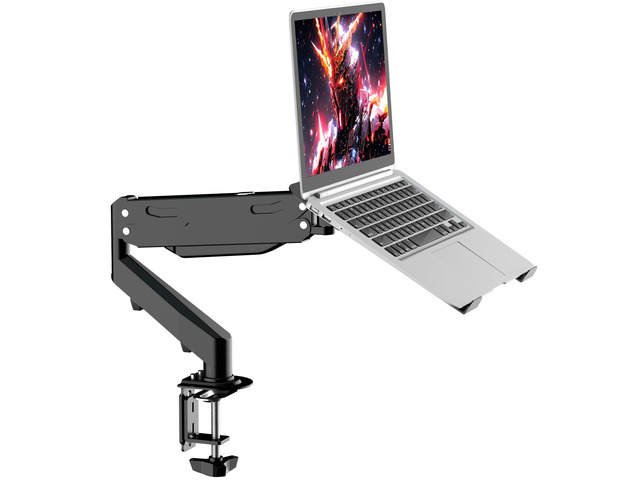 2 in 1 Laptop Desk Mount with Gas Spring Arm Monitor Laptop Stand for 12-17' Notebook and 13-32' Computer Screen,Full Motion with Vented Tray,...