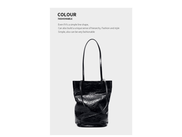 Women Cowhide Bucket Bag Large Capacity Retro Shoulder Bag Black