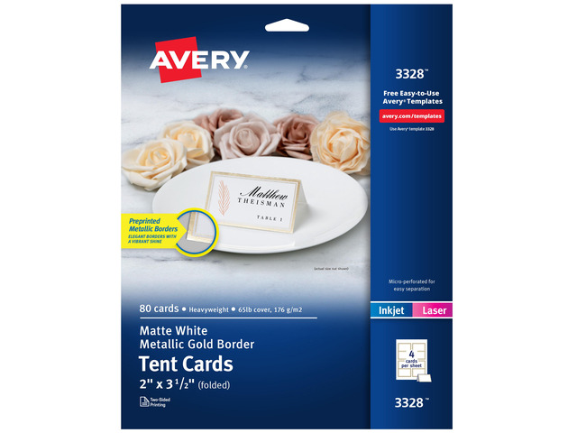 Avery Tent Cards, 2' x 3.5', Gold Borders, 80 Place Cards (3328)