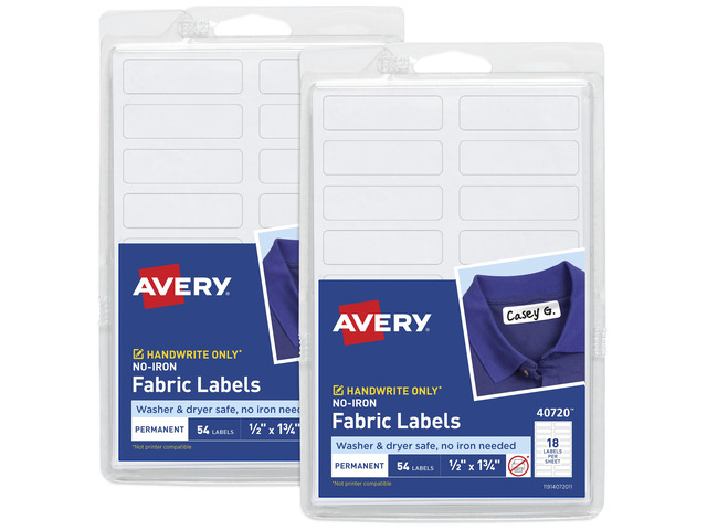 Avery No-Iron Fabric Labels, 1/2' x 1-3/4', 108ct (2-Pack of 40720)