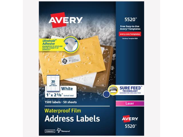 Avery Waterproof Address Labels, 1' x 2-5/8', White, 1,500ct (5520)