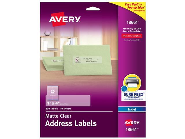 Avery Address Labels, Sure Feed, 1' x 4', 200 Clear Labels (18661)