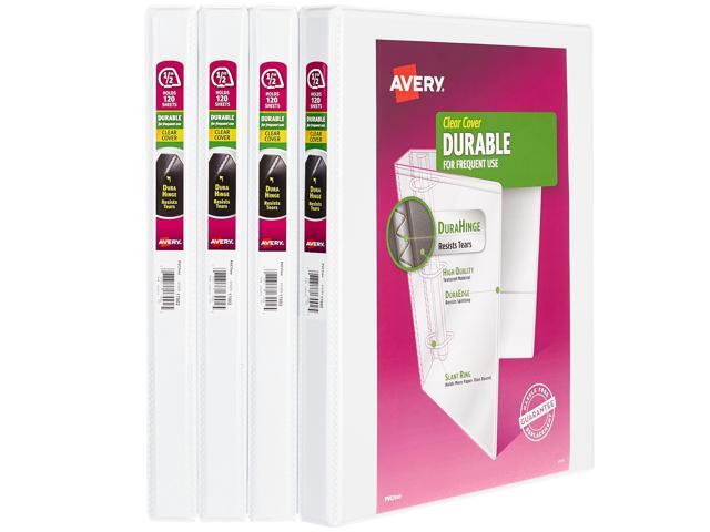 Avery Durable View 3 Ring Binders, 0.5' Slant Rings, 4 White Binders