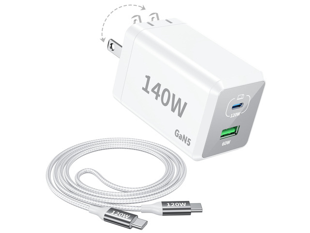 Mac Book Pro Charger - 140W 2 Port Foldable USB C Charger Fast Charging Compatible with for Mac Book,M1 M2 M3 M4 M5.iPad/iPhone 17/16 Series,...