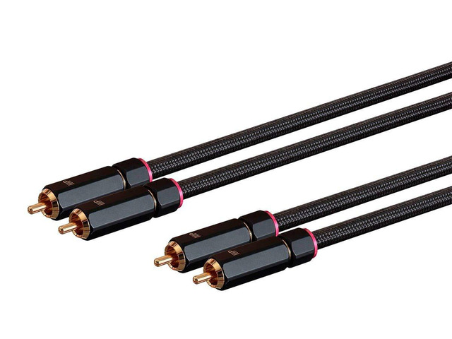 Male RCA Two Channel Stereo Audio Cable - Gold Plated Connectors, Double Shielded, 6 Feet, Black - Onix Series