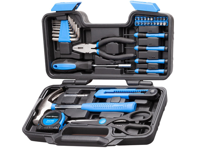 39-Piece Household Tool Set, Blue Hand Kit With Storage Case Complete assortment for home repairs, DIY projects, furniture setup, crafting, and...