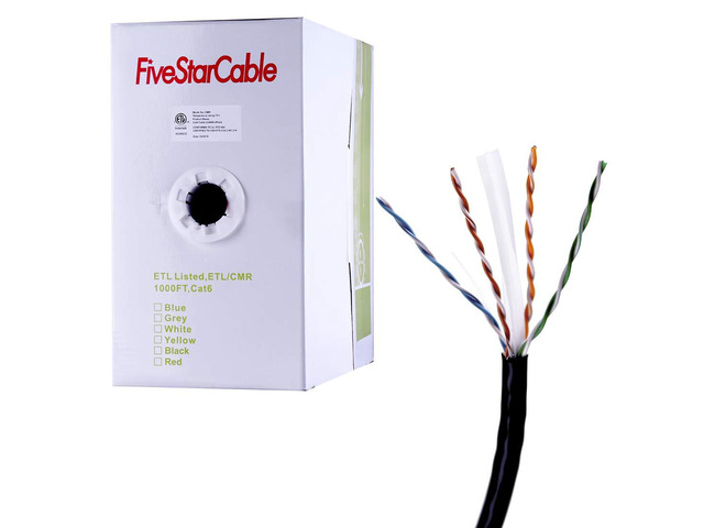 Cat6 CMR 1000 Ft 23AWG Riser Rated Solid Bare Copper Cable 4 Twisted Pair UTP Bulk Ethernet Router Network POE Security Camera Cable LAN Cable PVC...