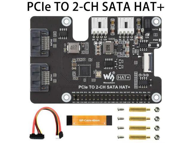 Pi 5 PCIe to SATA Expansion Board with EEPROM HAT+ Waveshare PCIe TO 2-CH SATA HAT+