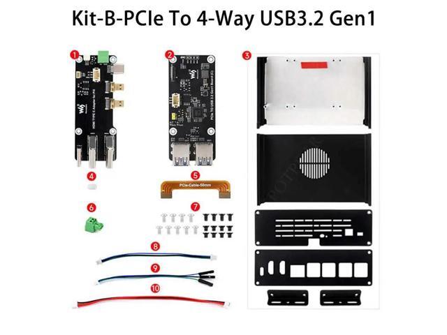 Pi 5 Box Case Kit-B PCIe to USB3.2 Hub All Ports To Pi's USB Side