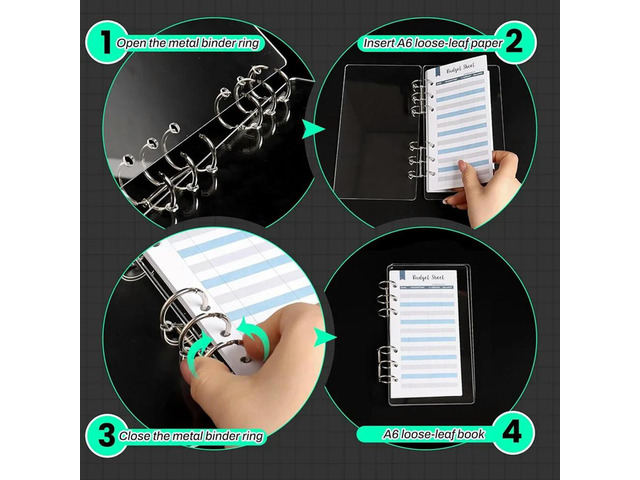 A6 Planner Binder 6-Ring Clear Acrylic Binder Notebook Cover Budget Binder Loose Leaf Folders Office Supplies