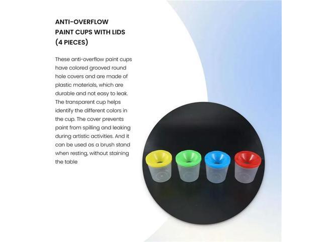 9 Pcs No Spill Paint Cups Set With Paint Brushes And Paint Tray Palette, Paint Cups With Lids For Kids Art Painting