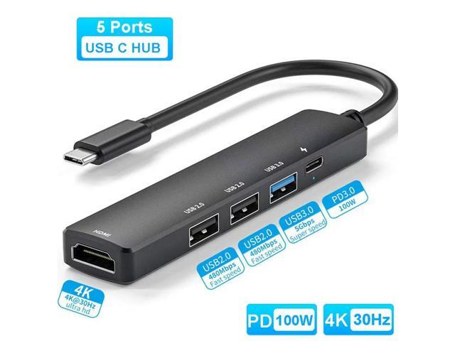 5-In-1 USB Docking Station USB Hub PD 100W 4K 30Hz USB 3.0 USB2.0 USB C HUB Splitter For PC Laptop Computer