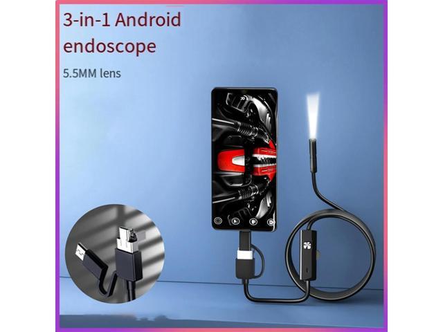 3-In-1 Endoscope Camera 480P/5.5mm/Hard Wire/IP67 Waterproof for Car Maintenance and Industrial Sewer Inspection