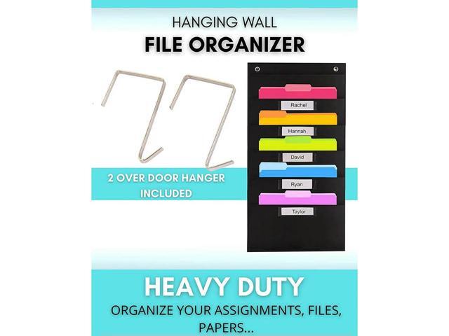 5 Pocket Heavy Duty Pocket Chart With Nags - 2 Over Door Hangers Included, Hanging Wall File Organizer