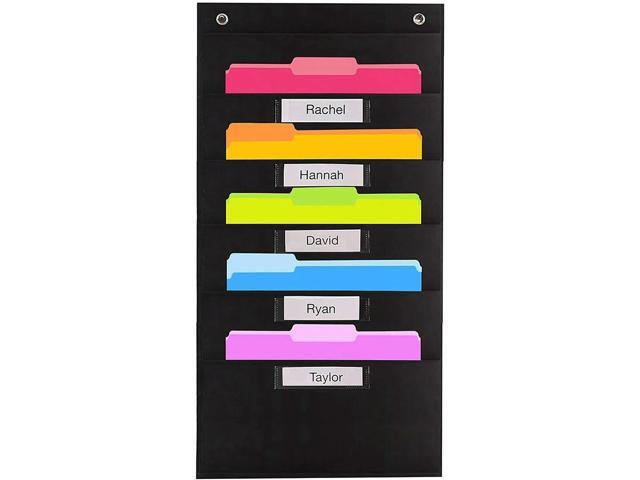 5 Pocket Heavy Duty Pocket Chart With Nags - 2 Over Door Hangers Included, Hanging Wall File Organizer