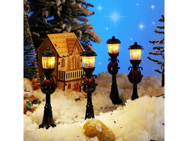 4 Pcs Mini Christmas Lamp Post Train Lamp Miniature Street Lamp Decorative Lights for DIY Dollhouse Village Pathway