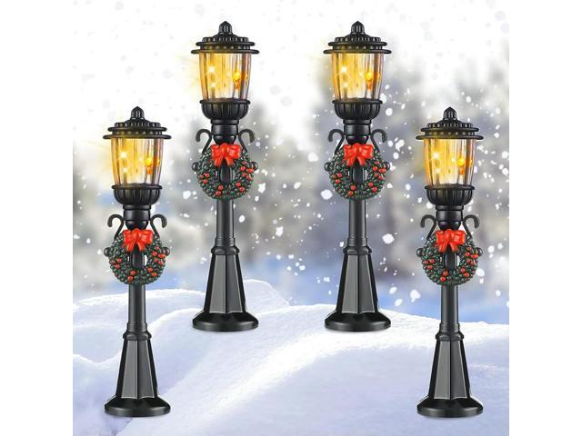 4 Pcs Mini Christmas Lamp Post Train Lamp Miniature Street Lamp Decorative Lights for DIY Dollhouse Village Pathway