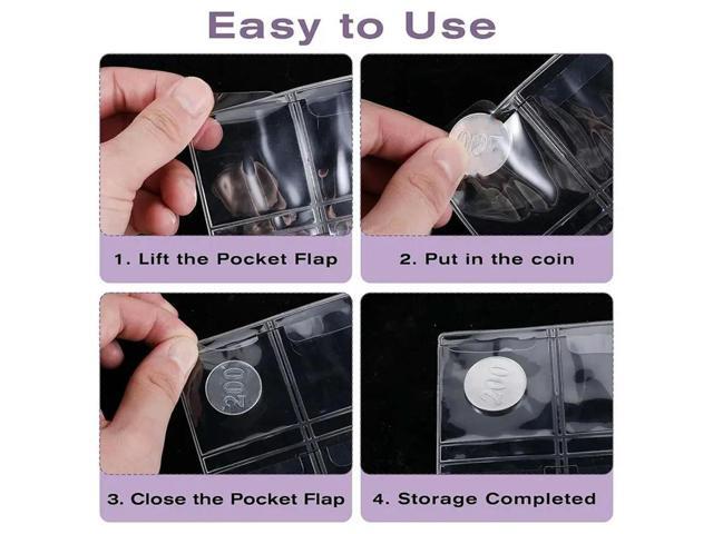 Clear PVC Coin Binder Insert Sleeves(4 Sheets), 20 Pocket Collection Pages With 9 Hole Punch For Coin Protectors
