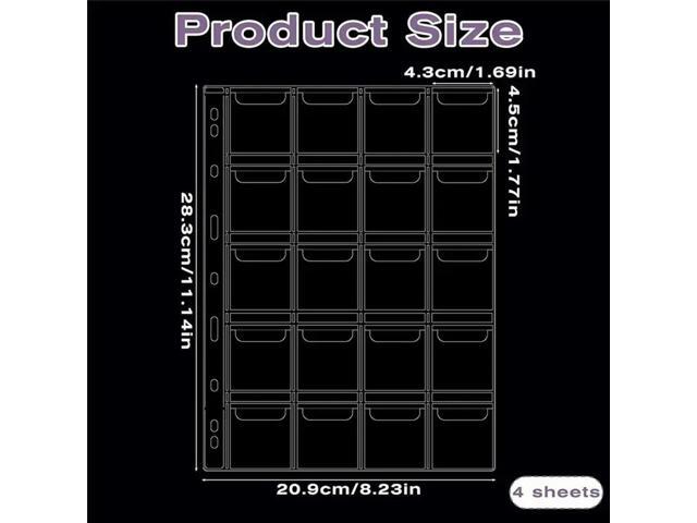 Clear PVC Coin Binder Insert Sleeves(4 Sheets), 20 Pocket Collection Pages With 9 Hole Punch For Coin Protectors