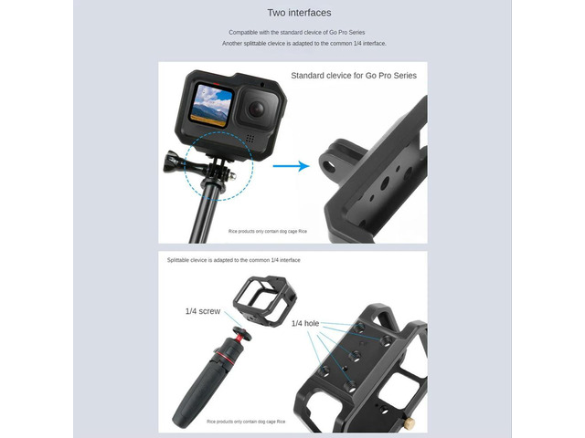 Frame Case Camera Cage For Gopro Hero 9 10 11 Action Camera Double Cold Shoe Mount Form-Fitted For Cooling Cage