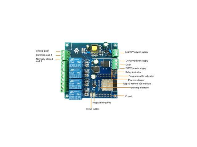 AC 220V/DC 5-30V Power Supply ESP32 Bluetooth BLE Four-Way Relay Module ESP32-WROOM Development Board 1/O Port