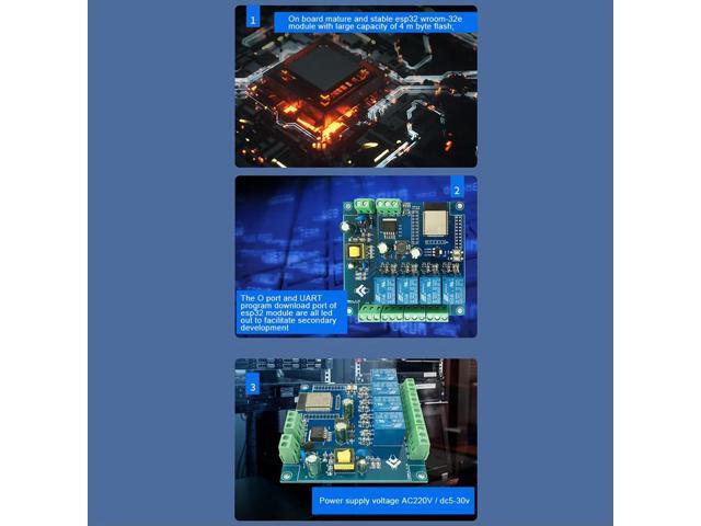 AC 220V/DC 5-30V Power Supply ESP32 Bluetooth BLE Four-Way Relay Module ESP32-WROOM Development Board 1/O Port