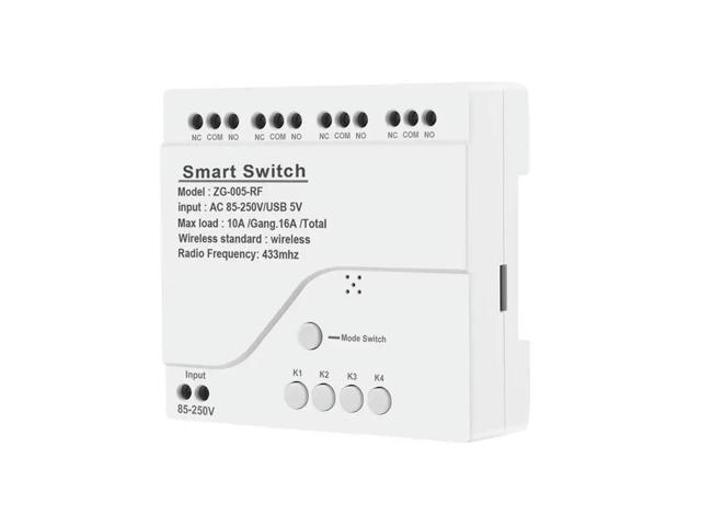 4CH Zigbee Light Switch Module AC 85-250V RF433 Receive 10A Relays Work With Alexa Assistant,Tuya Life