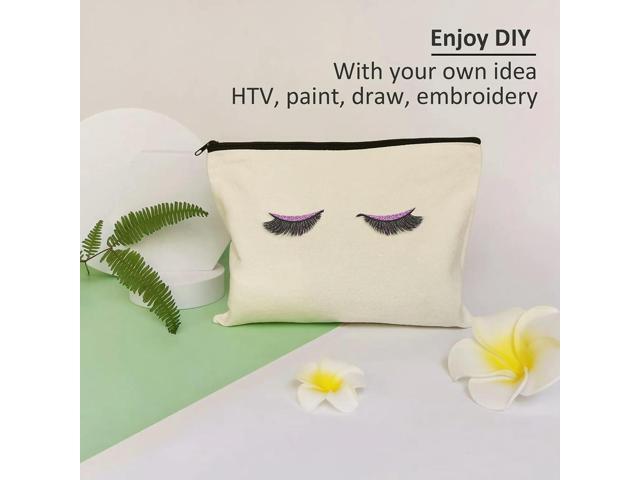 20Pcs Canvas Makeup Bags Zipper Pouch Bags Pencil Case Blank DIY Craft Bags Cosmetic Pouch For Travel DIY Craft School