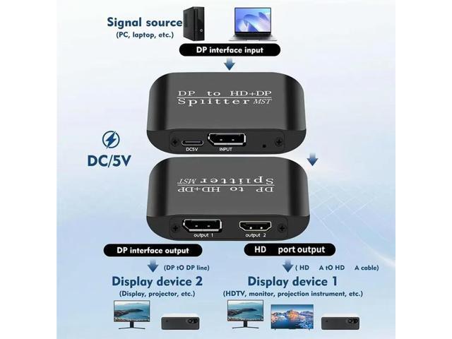 For Dual Monitor Extended Display 1 In 2 Out Displayport To Displayport Adapter MST Displayport To Displayport Adapter