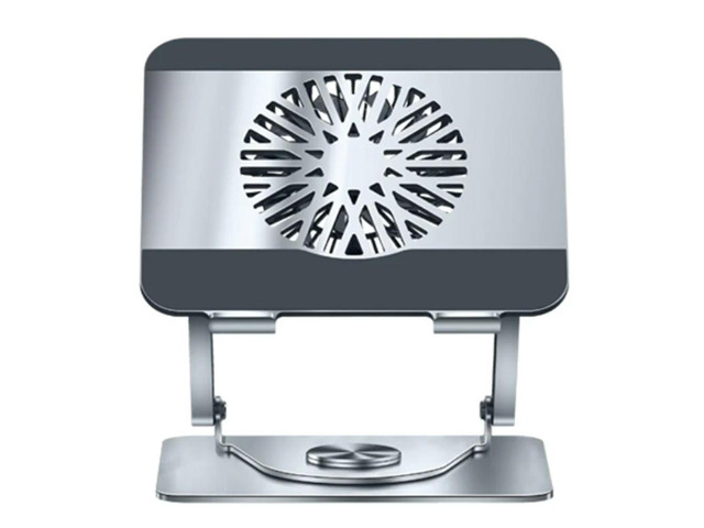 Grey l Laptop Holder With 360-Degree Rotation And Cooling Fan For Gaming, Universal Dual Shaft Design