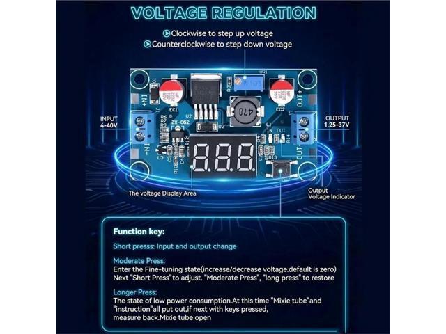 LM2596 Adjustable DC-DC Buck Converter Power Supply Module 2-Pack With Integrated Digital Voltage Meter Display
