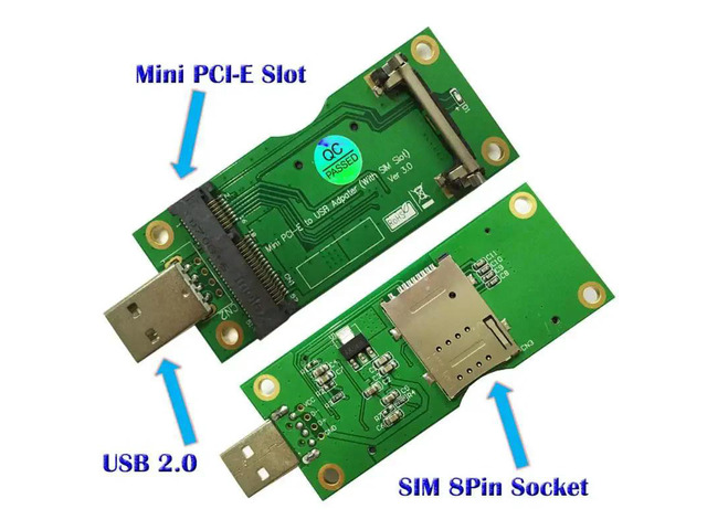 Mini PCI-E Card Slot to USB Adapter with SIM 8Pin for WWAN/LTE Module
