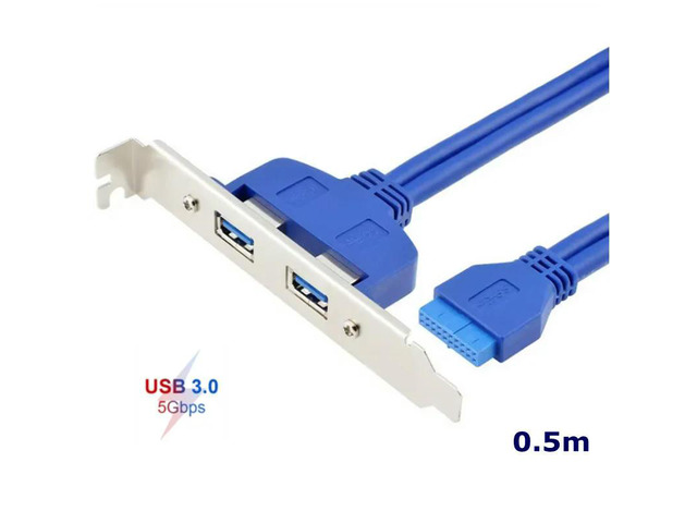 50cm 5Gbps 2 Ports USB 3.0 Female Back Panel To Motherboard 20pin Header Connector Cable Adapter With PCI Slot Plate Bracket