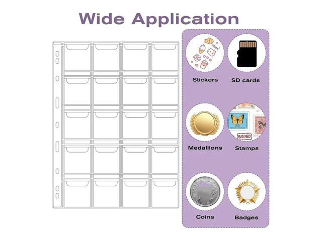 Coin Binder Protectors 4 Sheets 20 Pocket Clear PVC Insert Sleeves, Coin Collection Pages With 9-Hole Design