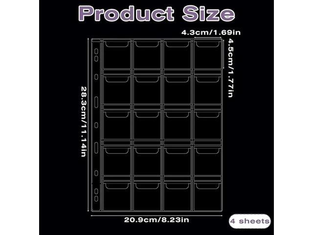 Coin Binder Protectors 4 Sheets 20 Pocket Clear PVC Insert Sleeves, Coin Collection Pages With 9-Hole Design